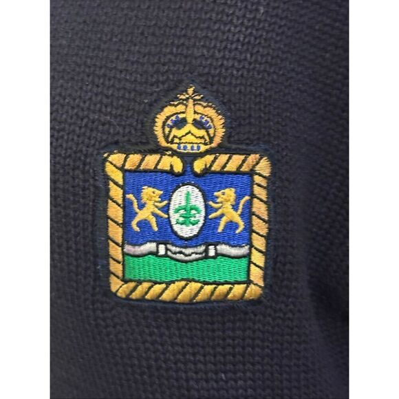Large Vintage #90s #CHAUS Sweater #Preppy Knit Navy Crest Argyle Coat of Arms Em - Picture 6 of 11
